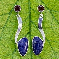 Lapis lazuli and garnet dangle earrings,