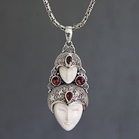 Bone and garnet pendant necklace,