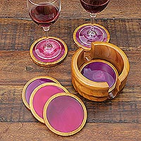 Cedar and agate coasters Deep Rose set of 6 Brazil