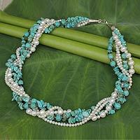 Cultured pearl and calcite torsade necklace,