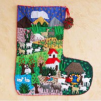 Applique Christmas stocking Manger in Peru Peru