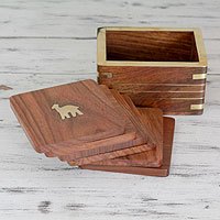 Wood and brass coasters,