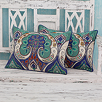 Embroidered cushion covers Autumn in Delhi pair India