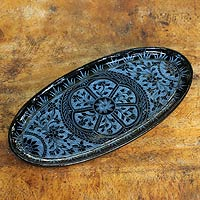 Lacquered wood catchall tray Floral Medallion Thailand