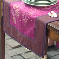 Cotton table runner Purple Dandelions Thailand