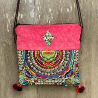 Leather accented shoulder bag Mandarin Hill Tribe in Red Thailand