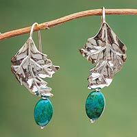 Chrysocolla flower earrings,