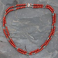 Carnelian and labradorite beaded necklace