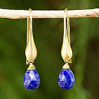 Gold vermeil lapis lazuli dangle earrings,