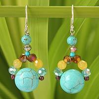 Calcite and garnet dangle earrings,