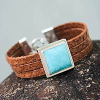 Leather and amazonite wristband bracelet,