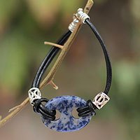 Leather and sodalite wristband bracelet,