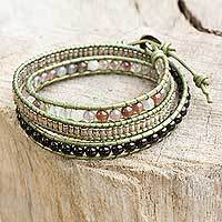 Agate and onyx wrap bracelet,