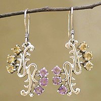 Amethyst and citrine dangle earrings,