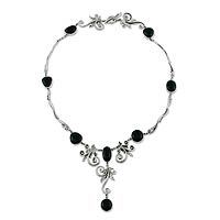 Obsidian pendant necklace,