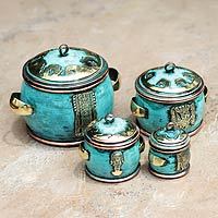 Copper and bronze boxes,