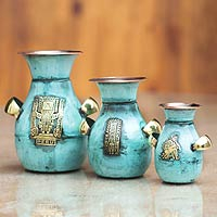 Copper and bronze vases Inca Inheritance set of 3 Peru