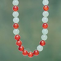 Agate and aventurine beaded necklace,