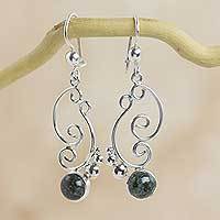 Dark green jade dangle earrings,