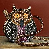 Leather backpack handbag Wise Owl Brazil