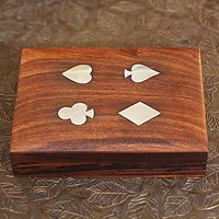 Inlaid wood playing card set,