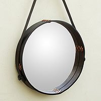 Leather wall mirror,