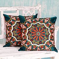 Embroidered cushion covers Floral Forest pair India