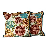 Applique cushion covers Indian Marigolds pair India