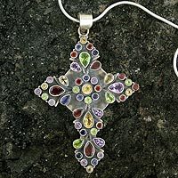 Amethyst and garnet cross necklace,