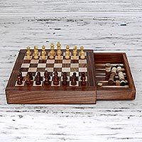 Wood chess and backgammon set,