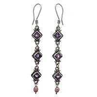Amethyst and pearl dangle earrings,