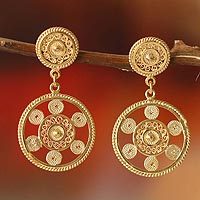 Gold plated filigree dangle earrings,