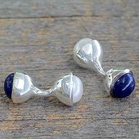 Cultured pearl and lapis lazuli cufflinks,