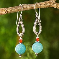 Amazonite and carnelian dangle earrings,