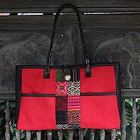 Cotton shoulder bag Tribal Crimson Thailand