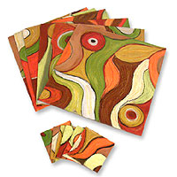 Placemats and coasters Dancing Leaves set for 6 Peru