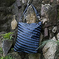 Cotton and recycled bicycle tire shoulder bag Eco Blue Chic Guatemala