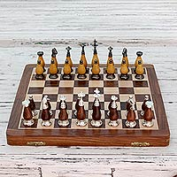 Wood and brass chess set Royal Battle India