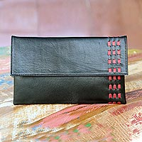 Leather clutch handbag Midnight Scarlet Indonesia