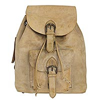 Leather backpack Taupe Highroad Mexico