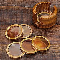 Agate and cedar coasters Mystery set of 6 Brazil