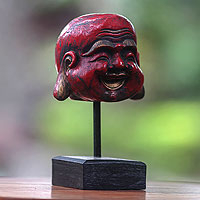 Wood sculpture Laughing Red Buddha Indonesia
