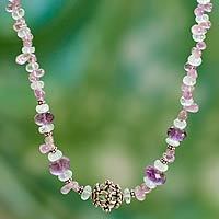 Aquamarine and amethyst beaded necklace,
