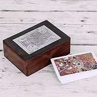 Wood with brass inlay playing cards box,