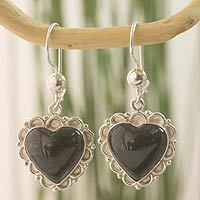 Dark green jade heart earrings,