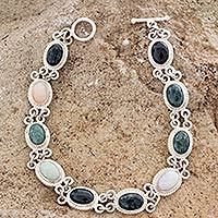 Jade and yellow quartz link bracelet,
