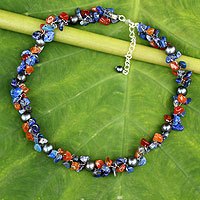 Cultured pearl and lapis lazuli beaded choker,