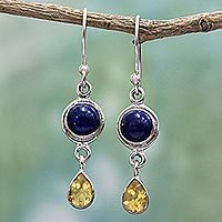 Lapis lazuli and citrine dangle earrings,