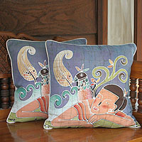 Cotton cushion covers Dreaming of Birds pair Thailand