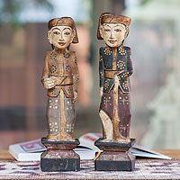 Wood sculptures Guardians of Singaraja pair Indonesia